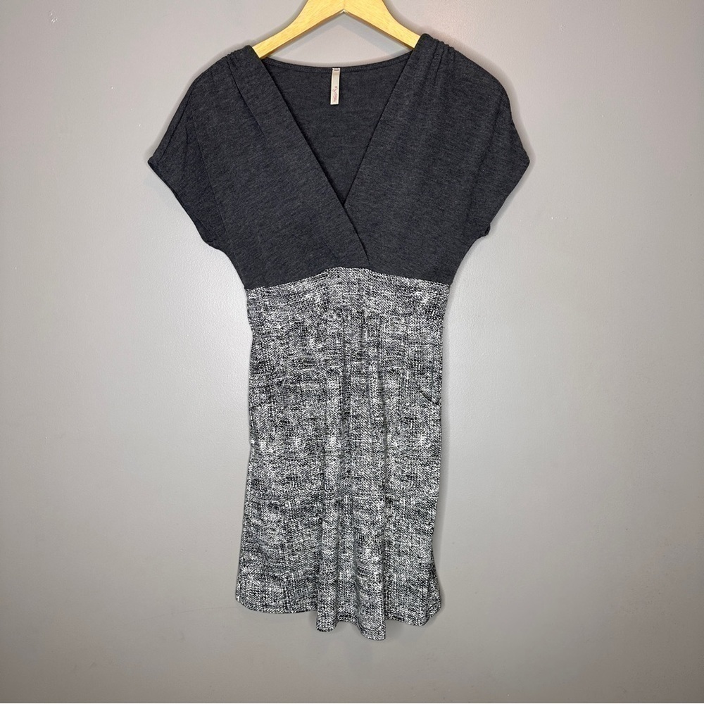 My story gray mini faux wrap dress